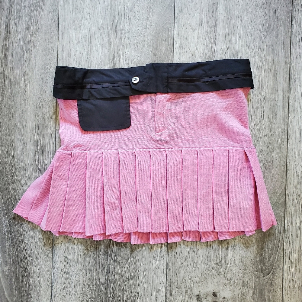 Iisli New York Pink Black Knit Pleated Mini Skirt